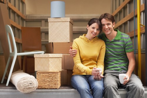 Packed boxes for student removals in a Camden flat